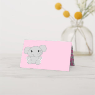Carte De Placement Baby shower d'éléphant rose