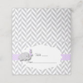 Carte De Placement Baby shower d'éléphant violet et gris (Extérieur déplié)