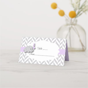 Carte De Placement Baby shower d'éléphant violet et gris