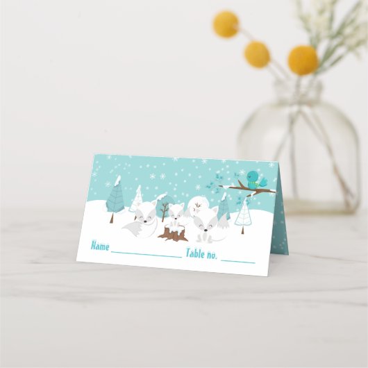Carte De Placement Baby shower d'hiver du renard arctique Siège (Devant)
