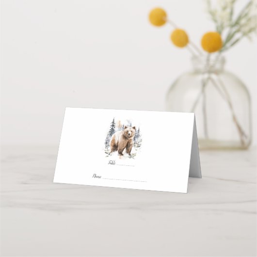Carte De Placement Baby shower d'illustration de l'ours de bois aquar (Dos)