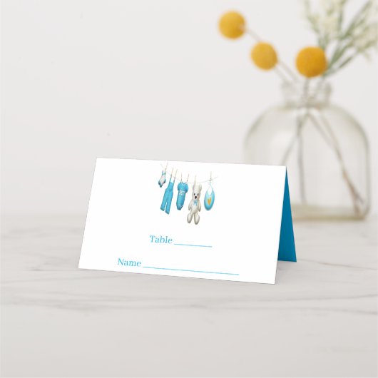 Carte De Placement Baby shower d'illustration pour bébé bleu mou (Devant)