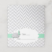 Carte De Placement Baby shower éléphant vert et gris (Extérieur déplié)