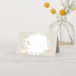 Carte De Placement Baby shower En vichy floral beige soie oie