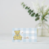Carte De Placement Baby shower Garçon Ours Bleu Blanc Plaid (Debout devant)
