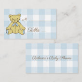 Carte De Placement Baby shower Garçon Ours Bleu Blanc Plaid (Devant / Derrière)
