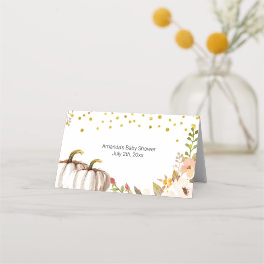 Carte De Placement Baby shower Gold citrouille Place (Dos)