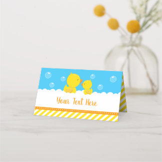 Carte De Placement Baby Shower Jaune et Bleu Canard en Caoutchouc