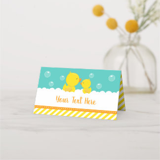 Carte De Placement Baby Shower Jaune et Vert Canard en Caoutchouc