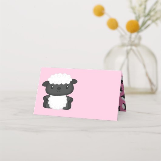 Carte De Placement Baby shower mouton rose (Devant)
