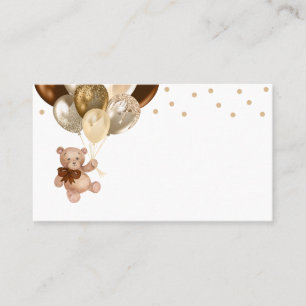 Carte De Placement Baby Shower Ours en Peluche Marron et Ballons Doré
