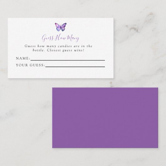 Carte De Placement Baby shower Papillon Devine Combien De Jeu (Devant / Derrière)