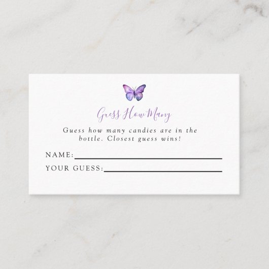 Carte De Placement Baby shower Papillon Devine Combien De Jeu (Devant)
