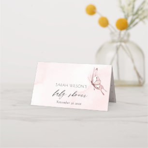 Carte De Placement Baby shower papillon rose pâle à l'aquarelle rose