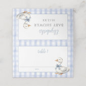 Carte De Placement Baby shower Silencieux En vichy bleu petit oie (Extérieur déplié)