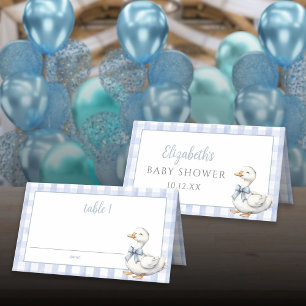 Carte De Placement Baby shower Silencieux En vichy bleu petit oie