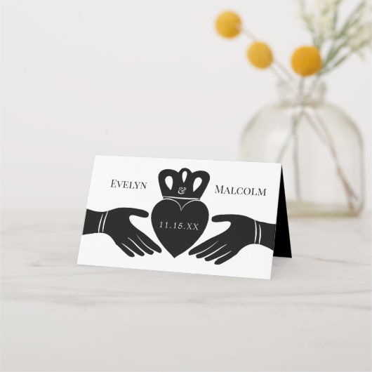 Carte De Placement Bague de Claddagh irlandais Simple Mariage noir et (Dos)