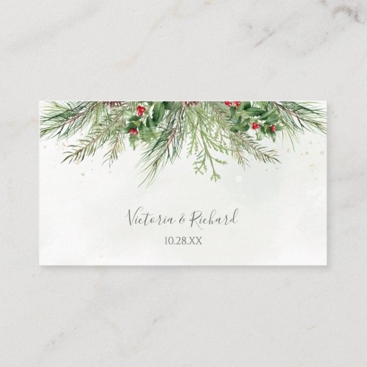 Carte De Placement Baies d'hiver rustiques Pine Cône Mariage de verdu (Dos)