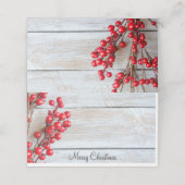 Carte De Placement Baies rouges sur bois rustique Noël (Extérieur déplié)