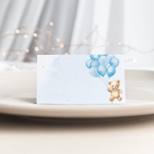 Carte De Placement Ballons bleu baby shower ours en peluche