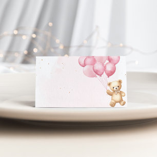 Carte De Placement Ballons roses baby shower ours en peluche