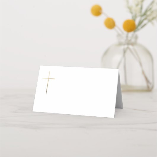 Carte De Placement Baptême Calligraphié Élégant avec Croix (Devant)