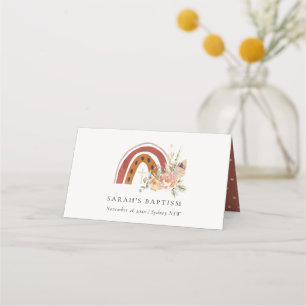 Carte De Placement Baptême de croix arc-en-ciel Floral Boho orange ro