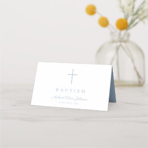 Carte De Placement Baptême élégant de bébé garçon religieux bleu bébé