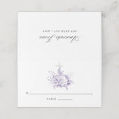 Carte De Placement Baptême ou baptême floral Lilac et Argent (Extérieur déplié)