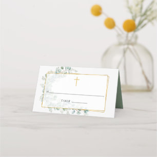 Carte De Placement Baptême ou Christening Eucalyptus Géométrique