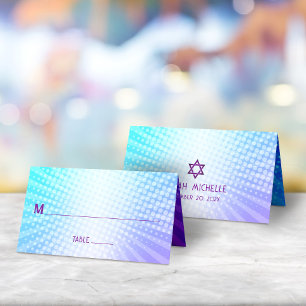 Carte De Placement Bar Mitzvah Bold Boho Rétro Bleu Violet Dégradé