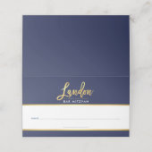 Carte De Placement BAR MITZVAH marine moderne bleu + nom or LANDON (Extérieur déplié)