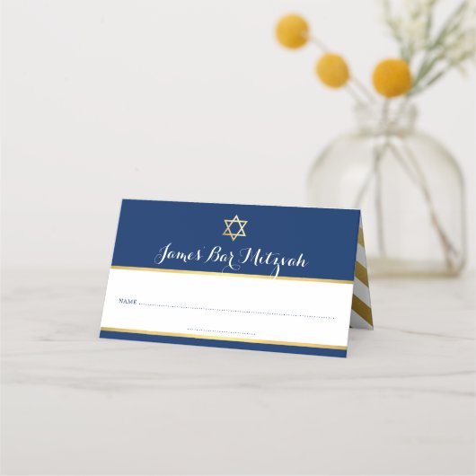 Carte De Placement BAR MITZVAH moderne design simple or foil star (Devant)