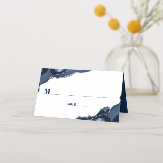 Carte De Placement Bar Mitzvah Simple Moderne Marine Bleu Argent Agat (Devant)