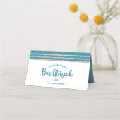 Carte De Placement Bar Mitzvah Turquoise Talit Argent Écriture Modern (Dos)