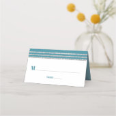 Carte De Placement Bar Mitzvah Turquoise Talit Argent Écriture Modern (Devant)