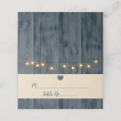 Carte De Placement Barne Bleue Rustique Bois Chaîne Lumières Mariage (Extérieur déplié)