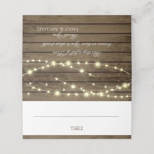Carte De Placement Barre Bois et String Lights Place Card (Extérieur déplié)