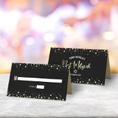 Carte De Placement Bat mitzvah Black Gold Foil Script Confetti Modern