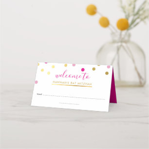Carte De Placement BAT MITZVAH joli glam confetti tache or rose