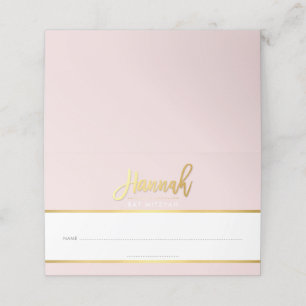 Carte De Placement BAT MITZVAH moderne blush rose or nom HANNAH