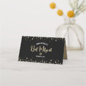 Carte De Placement Bat Mitzvah Noir Or Feuille Script Confettis Moder (Dos)