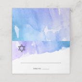 Carte De Placement Bat mitzvah Turquoise d'aquarelle violet plié (Extérieur déplié)