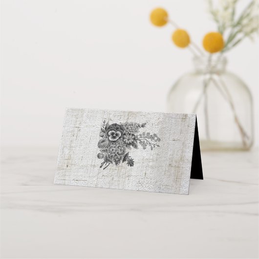Carte De Placement Beau Mariage de Fleurs Noir & Gris (Dos)