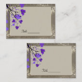 Carte De Placement Beau violet floral & Argent antique Damask (Devant / Derrière)