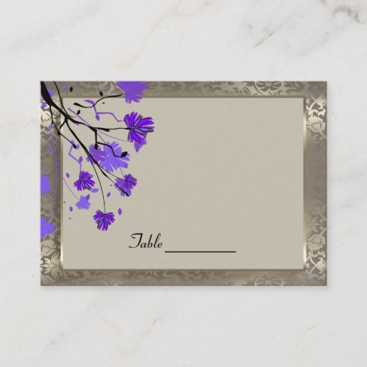 Carte De Placement Beau violet floral & Argent antique Damask (Devant)