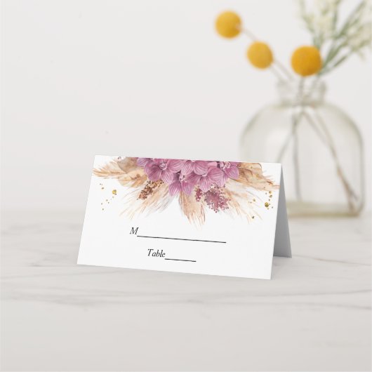 Carte De Placement Beauté élégante moderne Orchidée rose & Pampas & O (Devant)