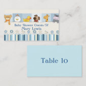 Carte De Placement Bébé Animaux & Stripes Baby shower bleu (Devant / Derrière)