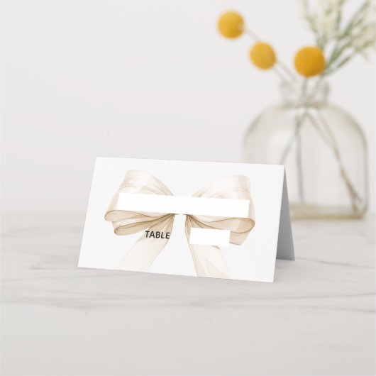 Carte De Placement Beige cream Bow Place Cards | Elegant Folded (Devant)