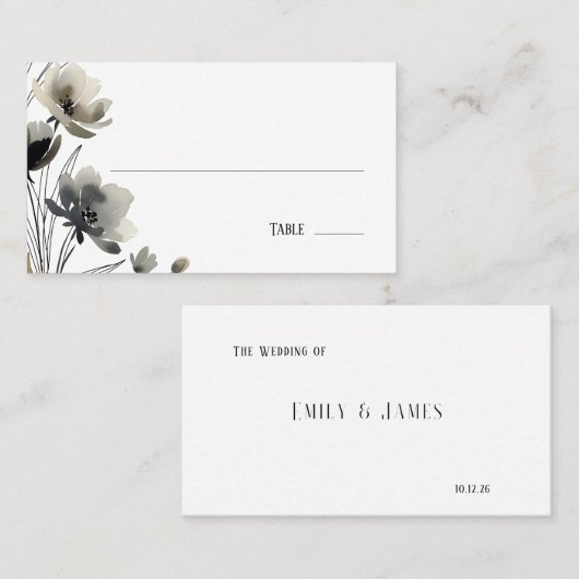 Carte De Placement Beige Neutral Floral Wedding (Devant / Derrière)